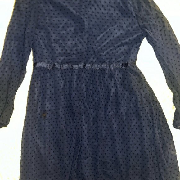 JASAMBAC Large Swiss Dot Midi Dress Navy Blue Sheer Long Sleeve C08 - Picture 7 of 7